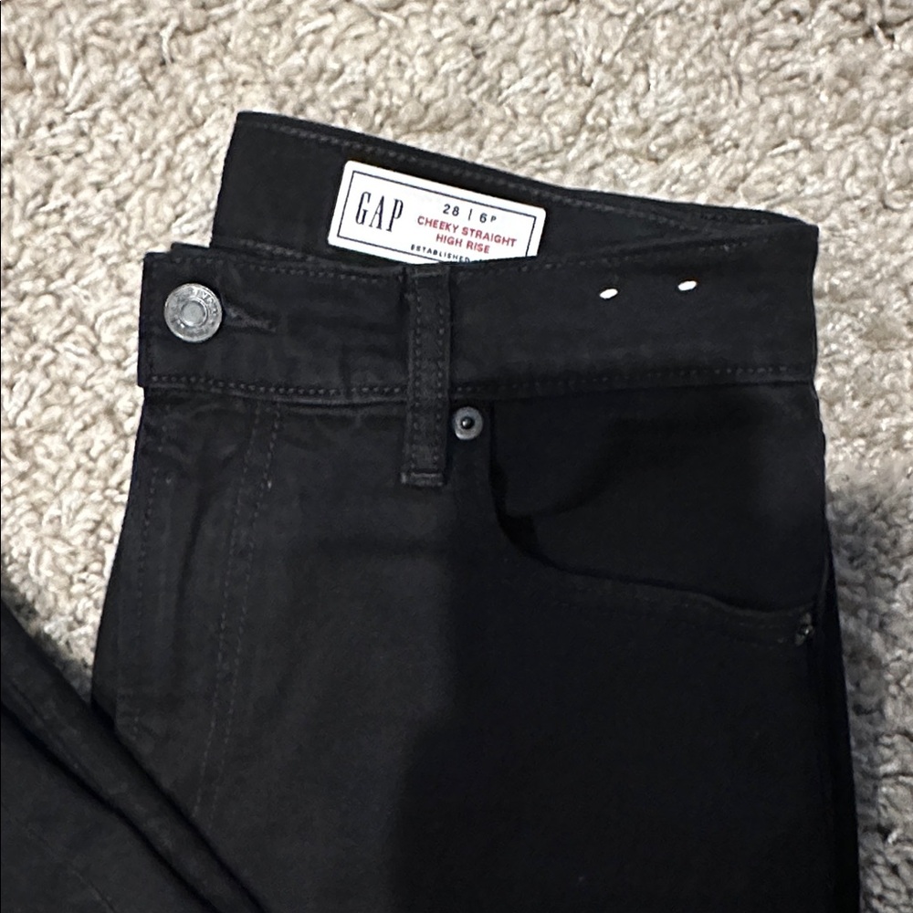 Gap women’s cheeky straight high rise jeans 28 / 6 petite black denim - Picture 2 of 3
